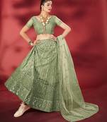 Pista Green Sequins Embroidered Net Lehenga Choli