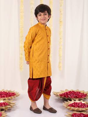 yellow and maroon kurta and dhoti set 2