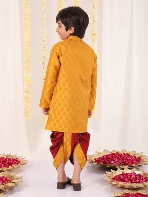 yellow and maroon kurta and dhoti set 3