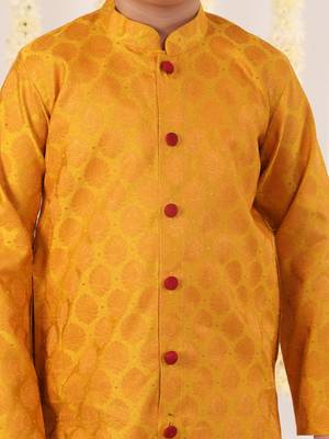 yellow and maroon kurta and dhoti set 4