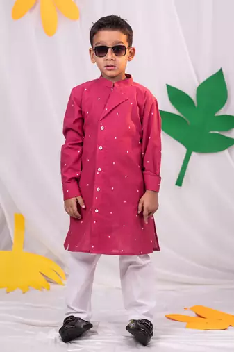  boys' pink and white kurta pyjama set