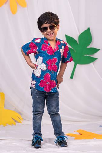  boys' blue ethnic shirt