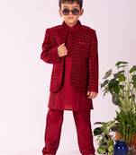 boys' maroon jodhpuri, kurta and pyjama set