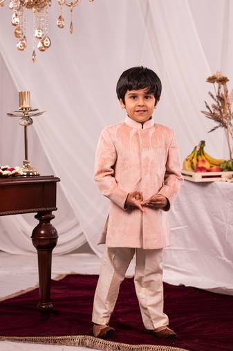  boys' peach and cream sherwani set
