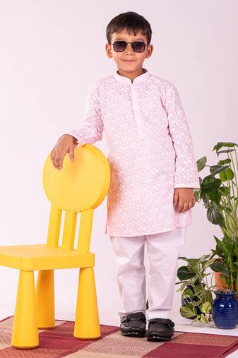  boys' pink and white kurta and pyjama set