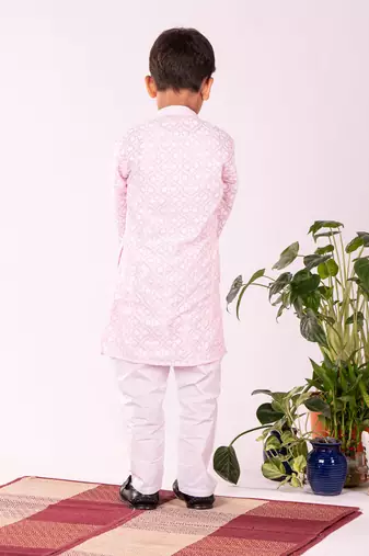 pink and white kurta and pyjama set