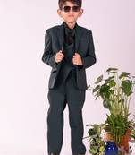 boys' black and green shirt blazer waist coat and pant