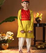  infantyellow and cream silk blend kurta and dhoti set
