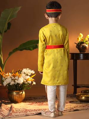  infantyellow and cream silk blend kurta and dhoti set 3