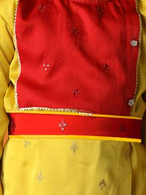  infantyellow and cream silk blend kurta and dhoti set 4