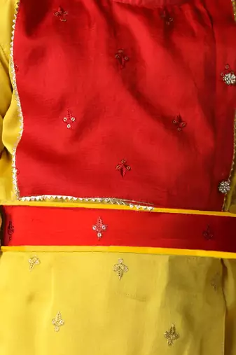  infantyellow and cream silk blend kurta and dhoti set