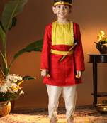  infantred and cream silk blend kurta and dhoti set