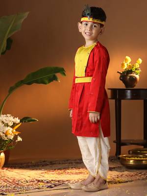  infantred and cream silk blend kurta and dhoti set 2