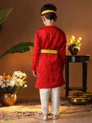  infantred and cream silk blend kurta and dhoti set 3