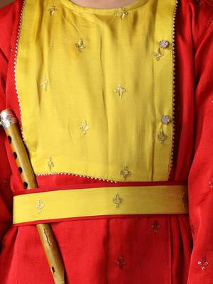  infantred and cream silk blend kurta and dhoti set 4