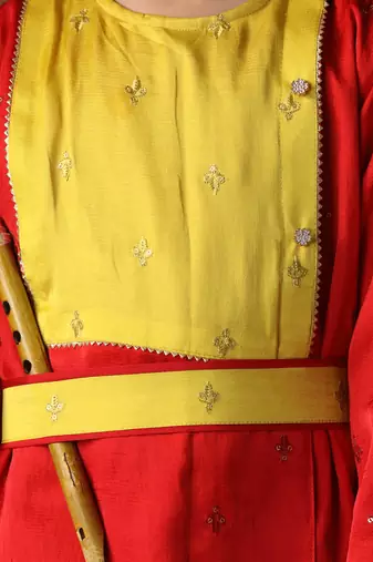  infantred and cream silk blend kurta and dhoti set