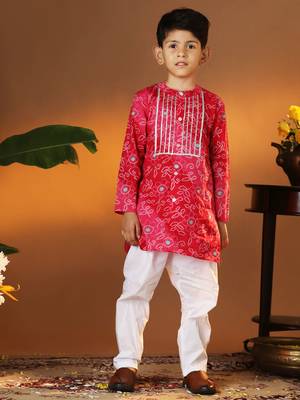  infantpink and white cotton kurta and pyjama set 1