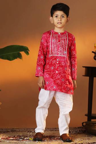  infant boys' pink and white cotton kurta and pyjama set