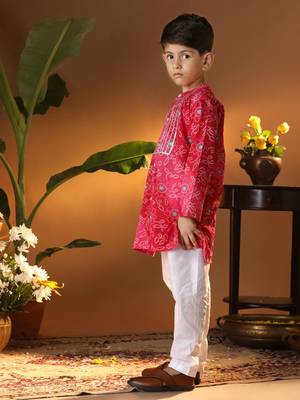  infantpink and white cotton kurta and pyjama set 2