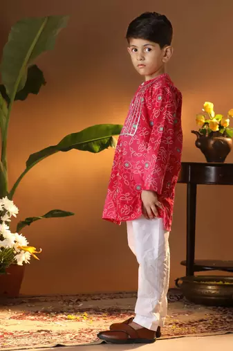  infantpink and white cotton kurta and pyjama set