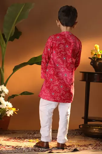  infantpink and white cotton kurta and pyjama set