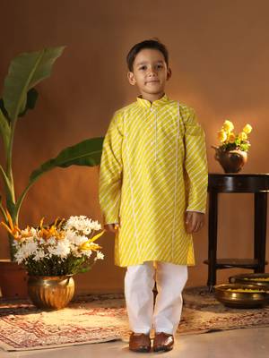 infantyellow and white cotton kurta and pyjama set 1