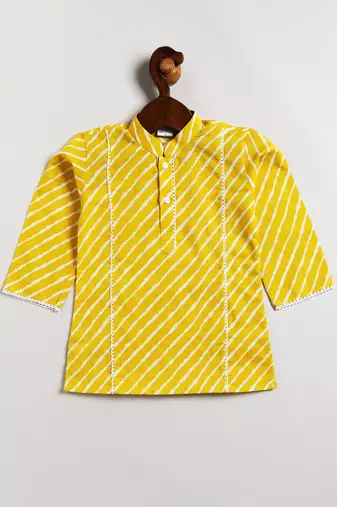  infantyellow and white cotton kurta and pyjama set