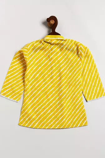  infantyellow and white cotton kurta and pyjama set