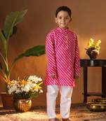  infantpink and white cotton kurta and pyjama set