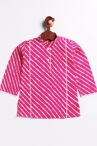  infantpink and white cotton kurta and pyjama set