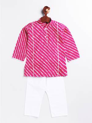  infantpink and white cotton kurta and pyjama set 3