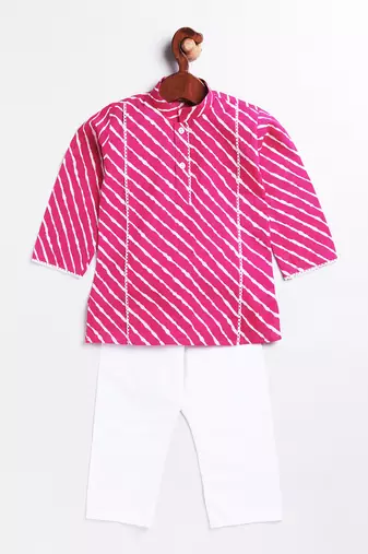  infantpink and white cotton kurta and pyjama set