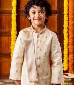Vastramay infant boys' cream viscose blend sherwani and dhoti set