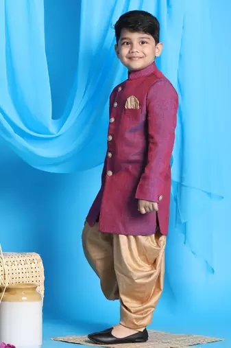 purple and rose gold sherwani set