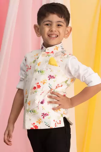 multi color cream base nehru jacket