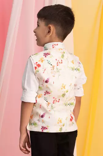 multi color cream base nehru jacket