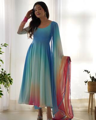 Multi Colour Pure Georgette Fabric Party wear Fully  Gown Set  1