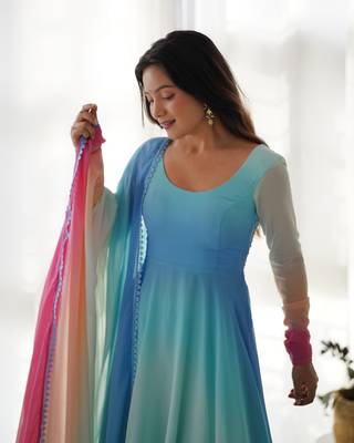 Multi Colour Pure Georgette Fabric Party wear Fully  Gown Set  3