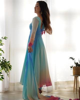Multi Colour Pure Georgette Fabric Party wear Fully  Gown Set  4