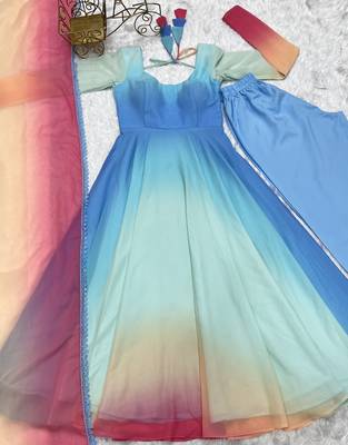 Multi Colour Pure Georgette Fabric Party wear Fully  Gown Set  6