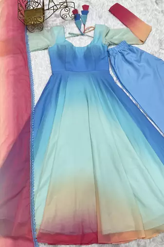 Multi Pure Georgette Fabric Party wear Fully Gown Set