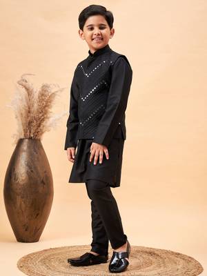  black jacket, kurta and pyjama set 2