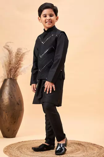  black jacket, kurta and pyjama set