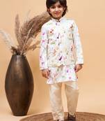 multi color cream base jacket, kurta and pyjama set