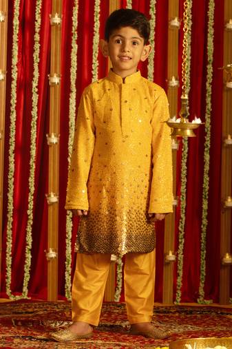  boys' yellow kurta pyjama set