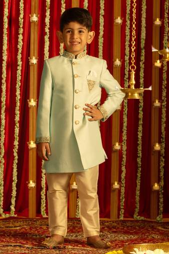  boys' aqua and cream sherwani set