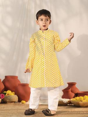  boys' yellow kurta pyjama set 1