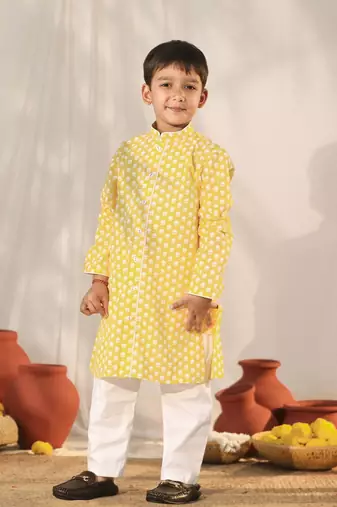  boys' yellow kurta pyjama set