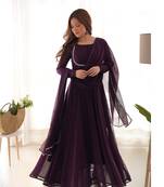Wine Colour Pure Georgette Fabric Wedding Wear 7 Meter Falir Fully Stitched Gown Set 
