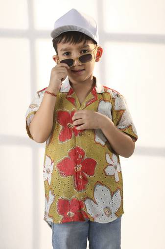  boys' mustard ethnic shirt